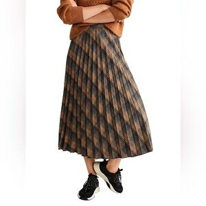 Mango Printed Pleated Fall Midi Skirt Size XS